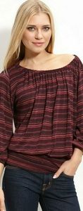 Ella Moss Striped Metallic Peasant Top Small